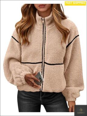 Sherpa Fleece Zip Up Jacket Women Winter Coat